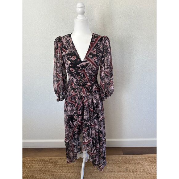 Eliza J Patchwork Print High Low Faux Wrap Dress Size 2 - Picture 1 of 10